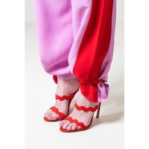 Prada Red Suede Wave Strappy Sandal Pump